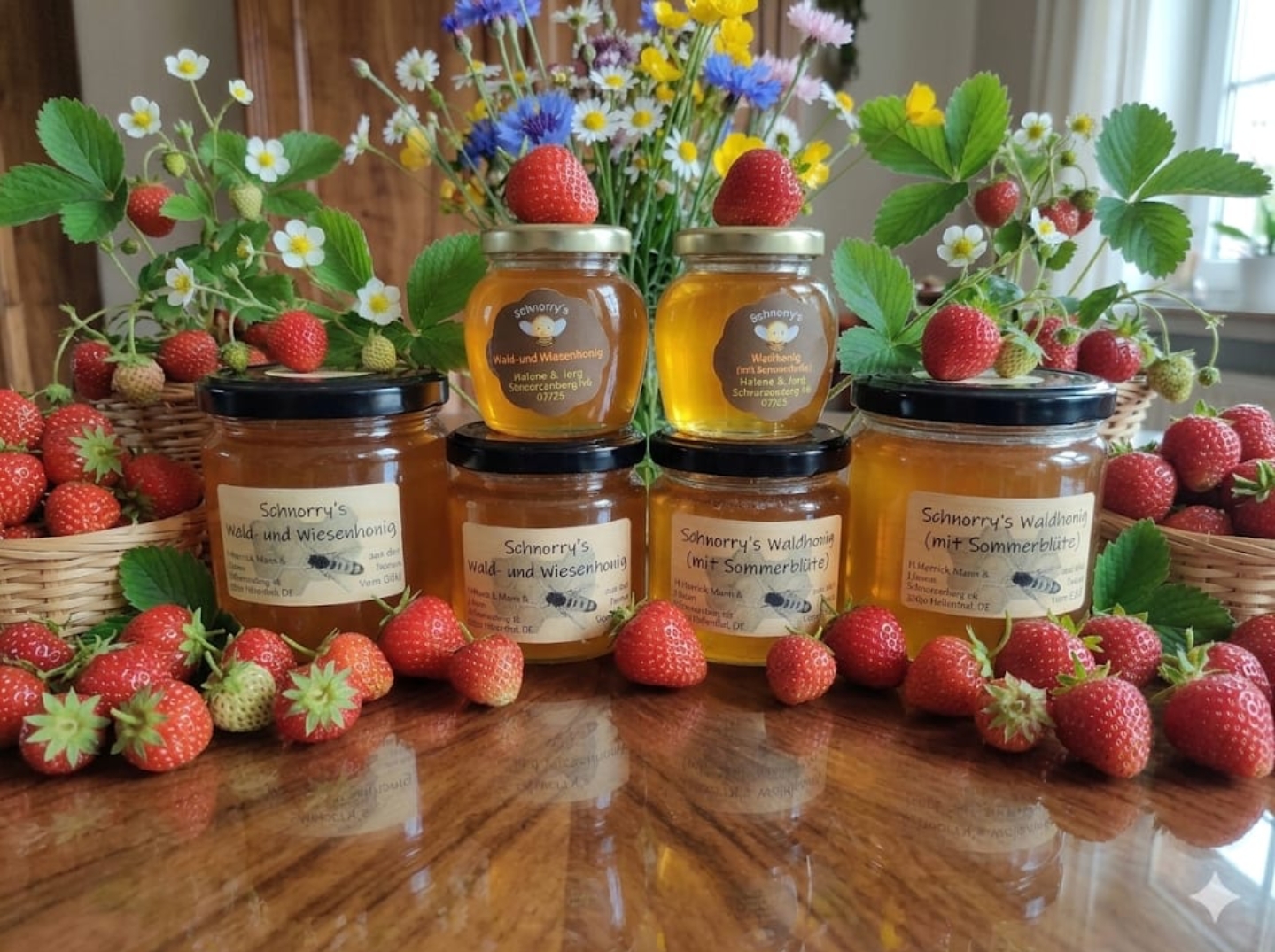 Schnorry's kleen Hofladen mit Honig und Erdbeeren